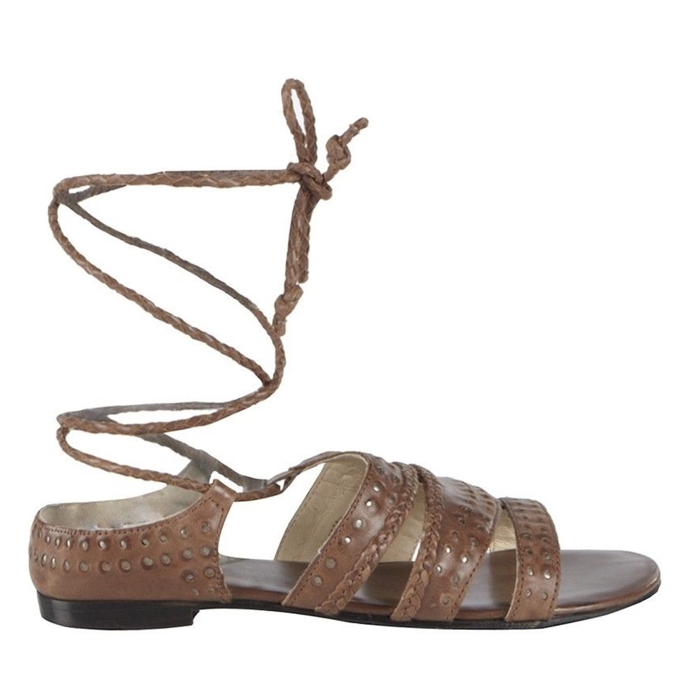 ALL SAINTS Brown Leather Gladiator Stud Sandals 36